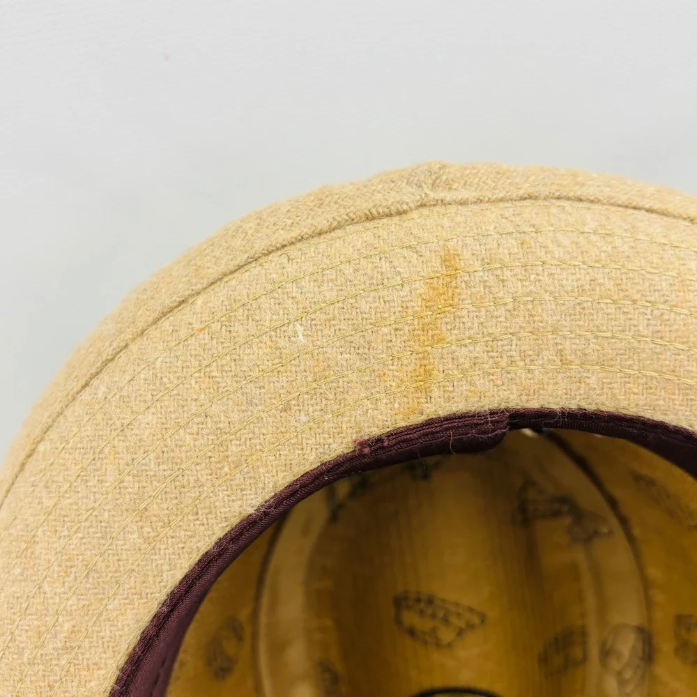 Vintage Stevens Tweed Feather Fedora Mens 7 3/8 Tan Wool USA Made